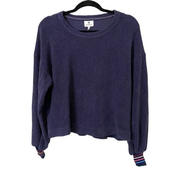 SUNDRY Stripe Cuff Faux Sherpa Sweatshirt NWT - Picture 2 of 5